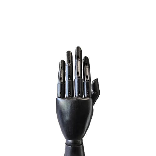 Mano sinistra articolata da donna in legno nero verniciato