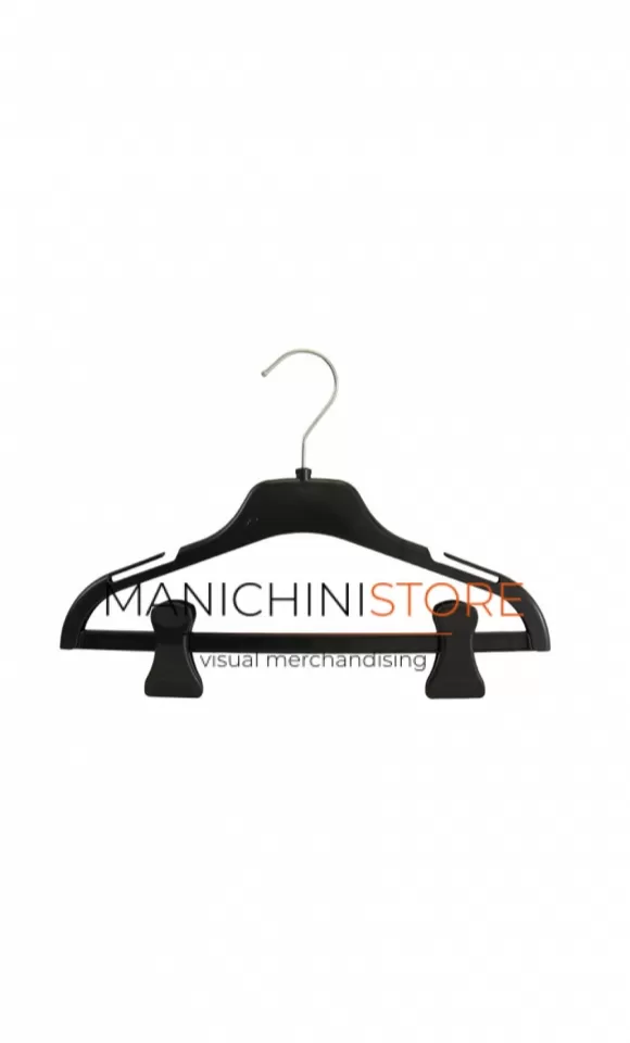 Gruccia capospalla in plastica con alette e asta con pinze 33 cm - nero