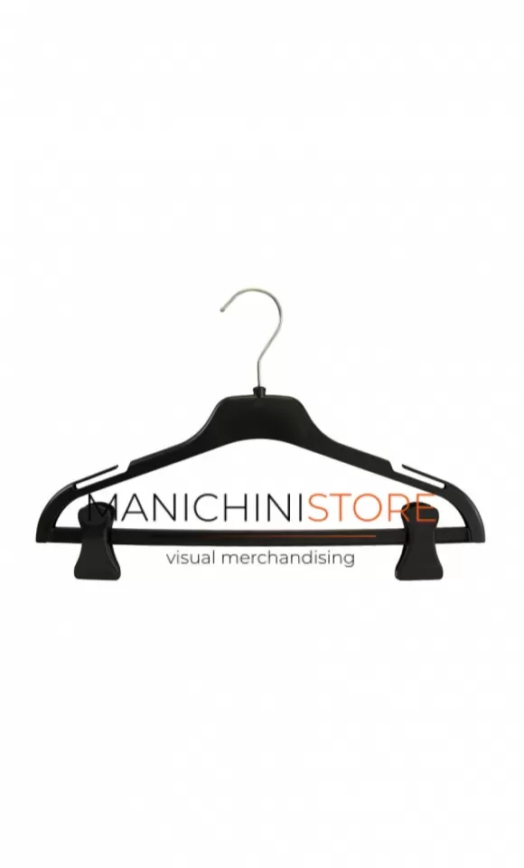 Gruccia capospalla in plastica con alette e asta con pinze 38 cm - nero