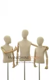 Busto bambino 3-4 anni in lino con testa, braccia legno e base treppiede bronzo