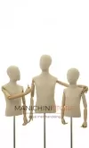 Busto bambino 6-8 anni in lino con testa, braccia legno e base treppiede bronzo