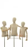 Busto bambino 10-12 anni in lino con testa, braccia legno e base treppiede bronzo