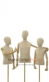Busto bambino 6-8 anni in lino con testa, braccia legno e base rettangolare oro