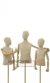 Busto bambino 3-4 anni in lino con testa, braccia legno e base rettangolare oro