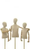 Busto bambino 10-12 anni in lino con testa, braccia legno e base rettangolare oro