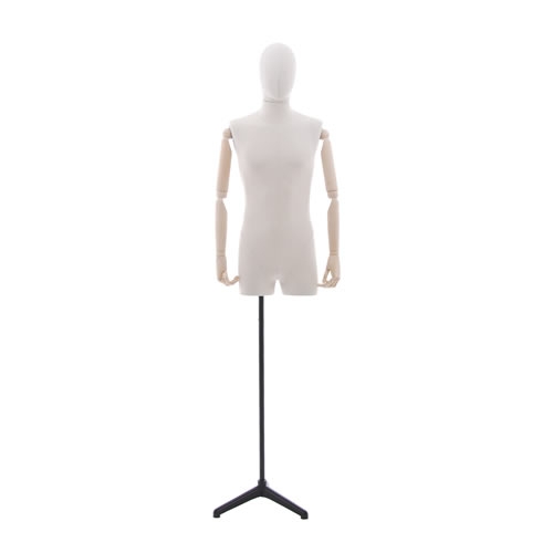 Male fabric bust with wooden arms and half legs