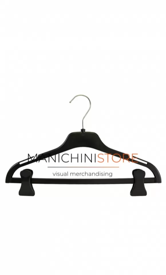 Gruccia capospalla in plastica con alette e asta con pinze 42 cm - nero