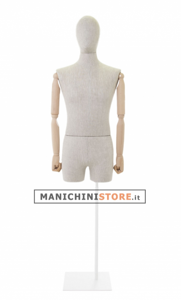 RENTAL SERVICE 1 LINEN MALE BUST WITH WOODEN ARMS AND HALF LEG