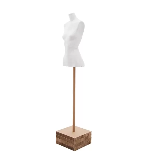 Busto cartapesta donna bianco con base quadrata marrone