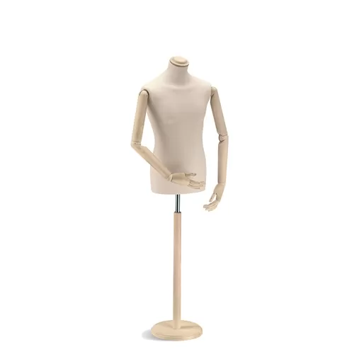 Busto uomo in tessuto avorio con braccia in legno