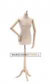 Busto donna in tessuto avorio con braccia in legno e treppiede