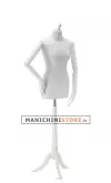 Busto donna in tessuto bianco con braccia in legno e treppiede