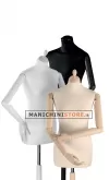 Busto donna in tessuto bianco con braccia in legno e treppiede