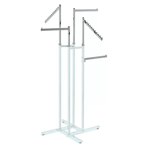 Piantana tubo quadro bianca con 4 braccia cromate