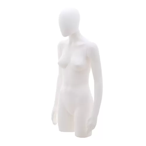 Busto torso donna in plastica con testa a uovo