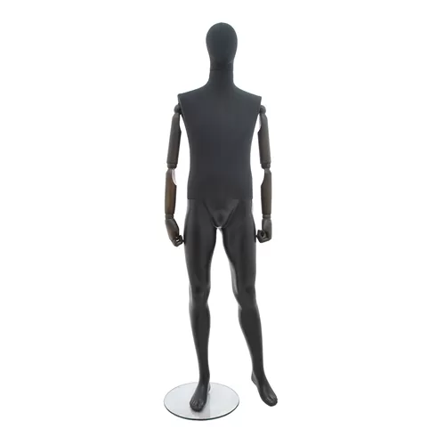 Manichino uomo in tessuto Nero con braccia in legno