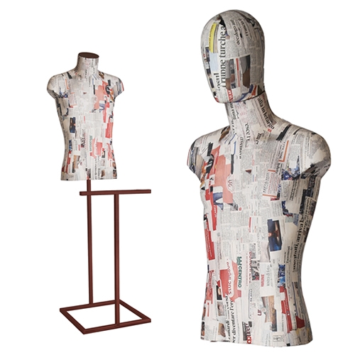 Busto uomo da banco rivestito in cartapesta Giornale