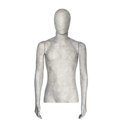 Busto uomo con testa rivestito in cartapesta Cemento
