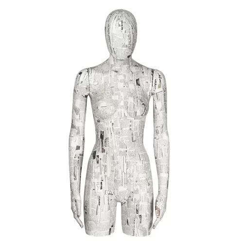 Busto donna con testa rivestito in cartapesta Giornale
