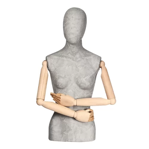 Busto donna slim braccia legno rivestito in cartapesta cemento
