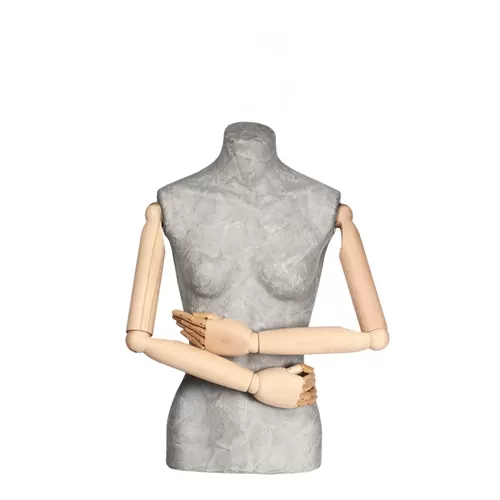 Busto donna slim braccia legno rivestito in cartapesta cemento