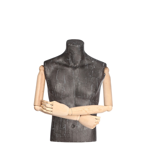 Busto uomo slim braccia legno rivestito in cartapesta antracite