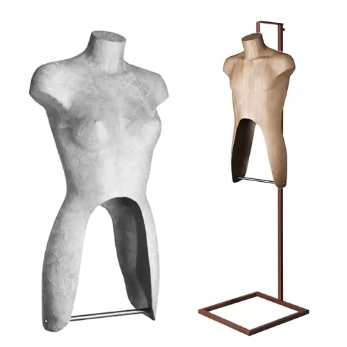 Busto donna con portapantalone rivestito in cartapesta cemento