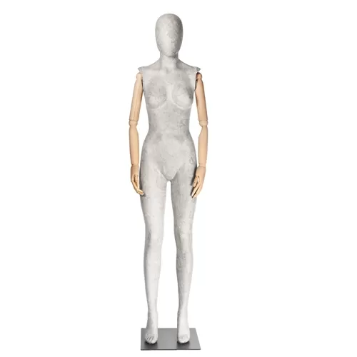 Manichino donna braccia legno rivestito in cartapesta cemento
