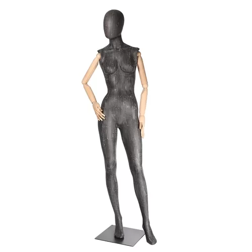 Manichino donna braccia legno rivestito in cartapesta antracite