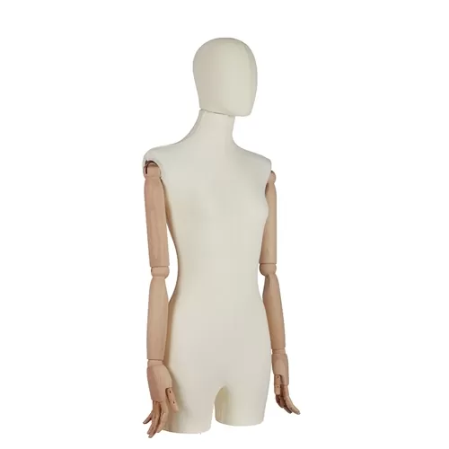 Busto torso donna rivestito in lycra con braccia in legno