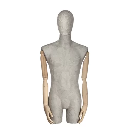 Busto uomo braccia legno rivestito in cartapesta cemento