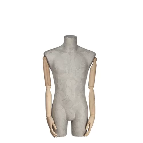 Busto uomo braccia legno rivestito in cartapesta cemento
