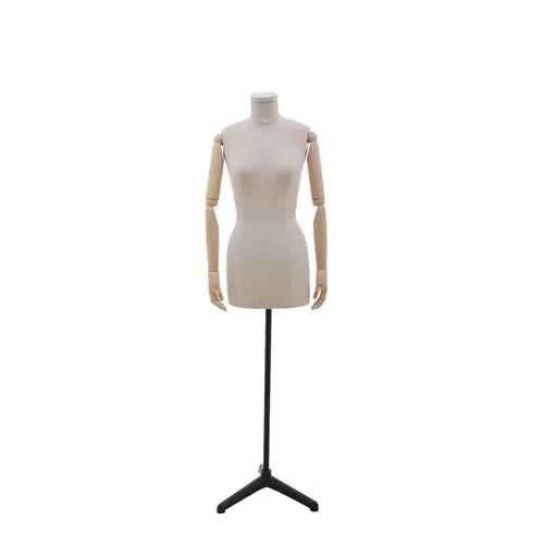Busto donna senza testa in tessuto con braccia in legno