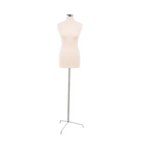 Busto donna in tessuto avorio con base treppiede inox