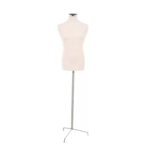 Busto uomo in tessuto Avorio con base treppiede inox