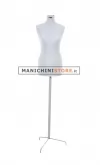 Busto donna in tessuto grigio perla con base treppiede inox
