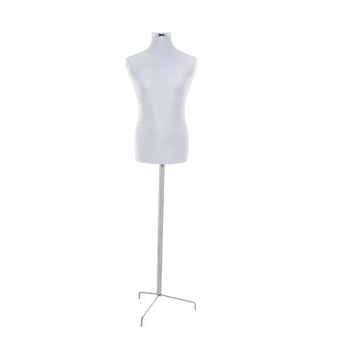 Busto uomo in tessuto Grigio Perla con base treppiede inox