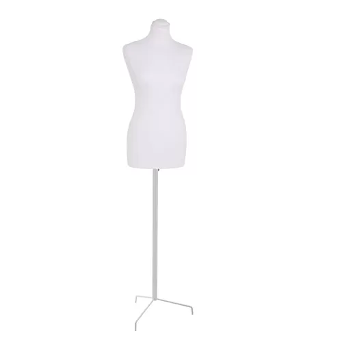 Busto donna in tessuto bianco con base treppiede bianca