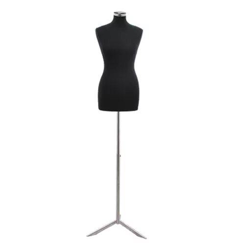 Busto donna in tessuto Nero con base treppiede cromata