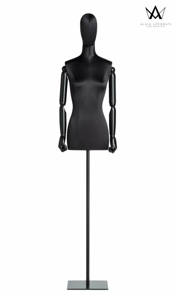 Back in Black busto donna in satin nero con testa e braccia in salice nere