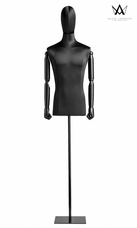 Back in Black busto uomo in satin nero con testa e braccia in salice nere