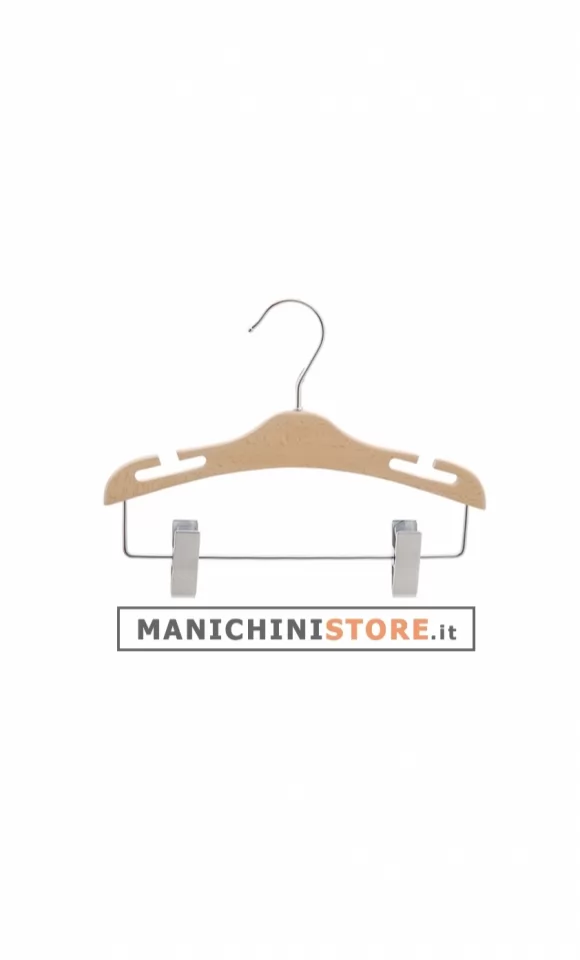 Gruccia legno bambino con taglio a spallina e pinza cm. 26 x cm.1 - Faggio