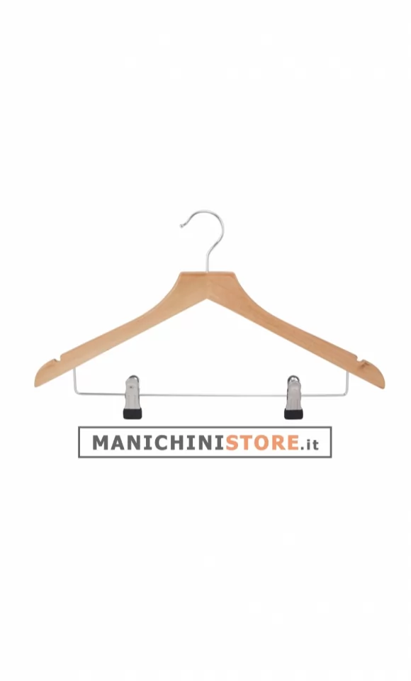 Gruccia legno con taglio a spallina e pinze cm.43 x cm1,2 - Legno Naurale