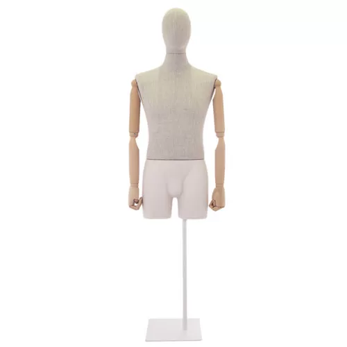 Busto uomo in lino con braccia legno e mezza gamba in plastica