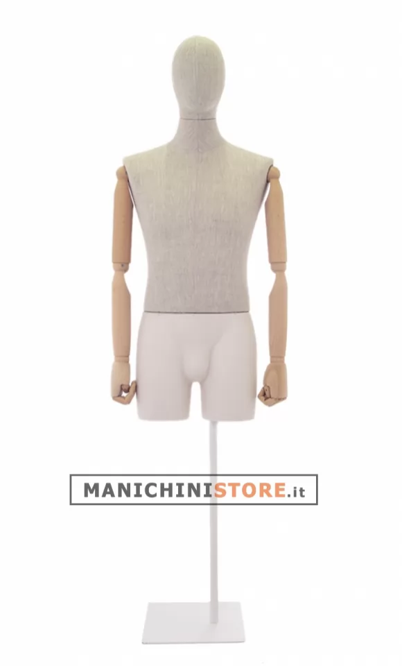 Busto uomo in lino con braccia legno e mezza gamba in plastica