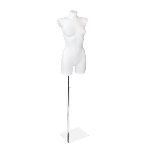 Busto manichino donna bianco con base cromata