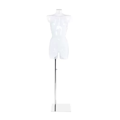 Busto manichino culturista donna trasparente con base cromata