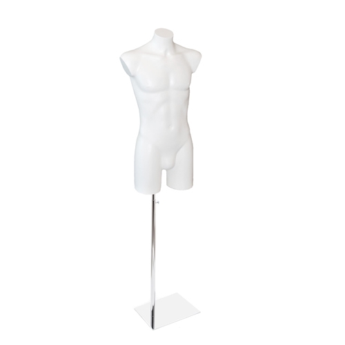 Busto manichino uomo bianco con base cromata