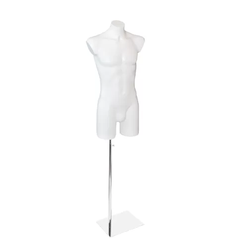 Busto manichino uomo bianco con base cromata