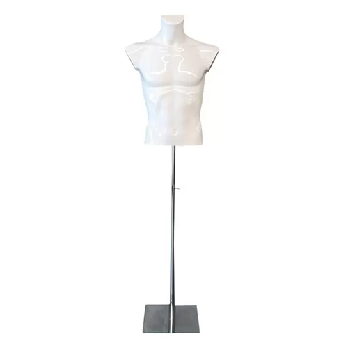 Busto manichino uomo corto laccato bianco con base